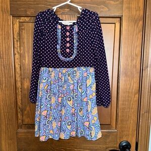 Matilda Jane Paisley Polka Dot Long Sleeve Flowy Little Girls Dress Blue size 6